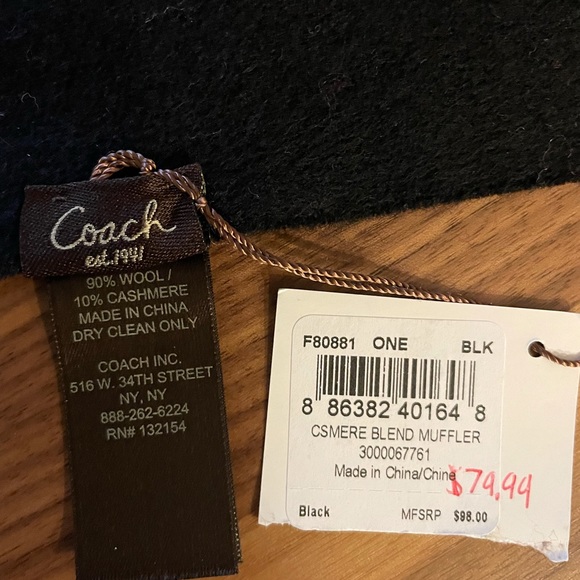 Coach Wool/Cashmere Blend Muffler Fringe Scarf in Black - Picture 8 of 8